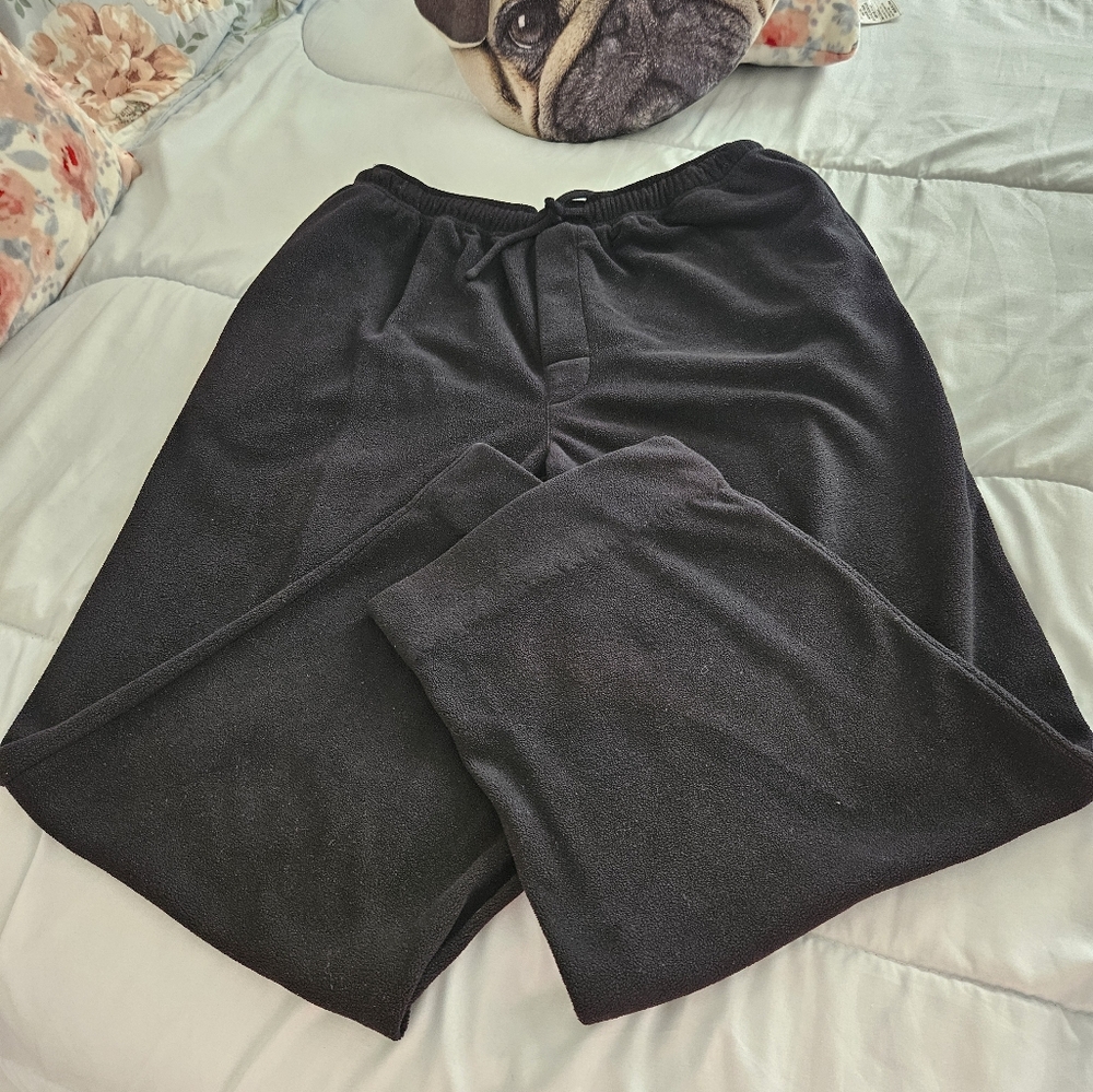 Sleepwear polar fleece black lounging pants stretchy waist size XL poly…